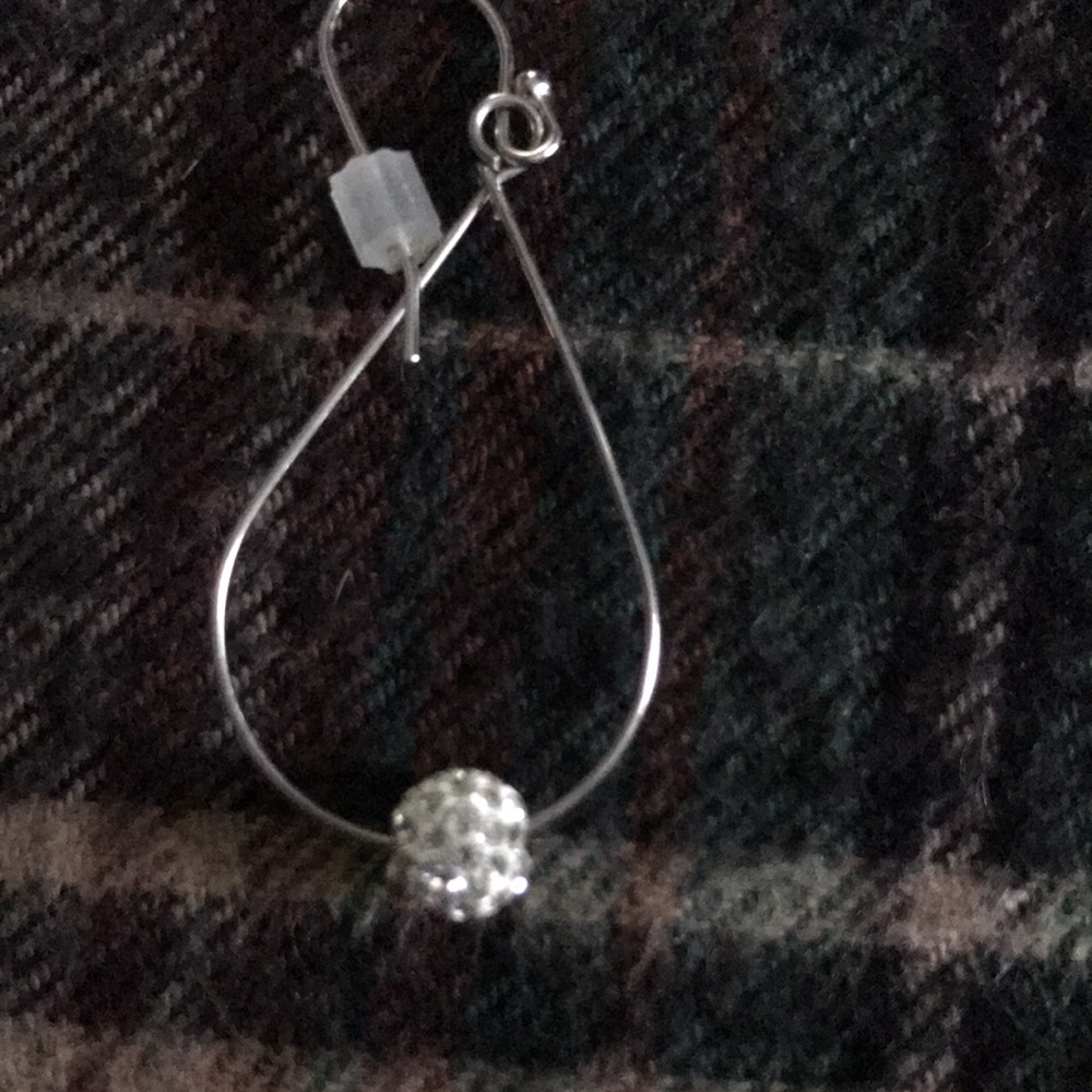 Sterling Silver Drop Earrings With Pave Crystal Ball NWOT - Picture 2 of 2